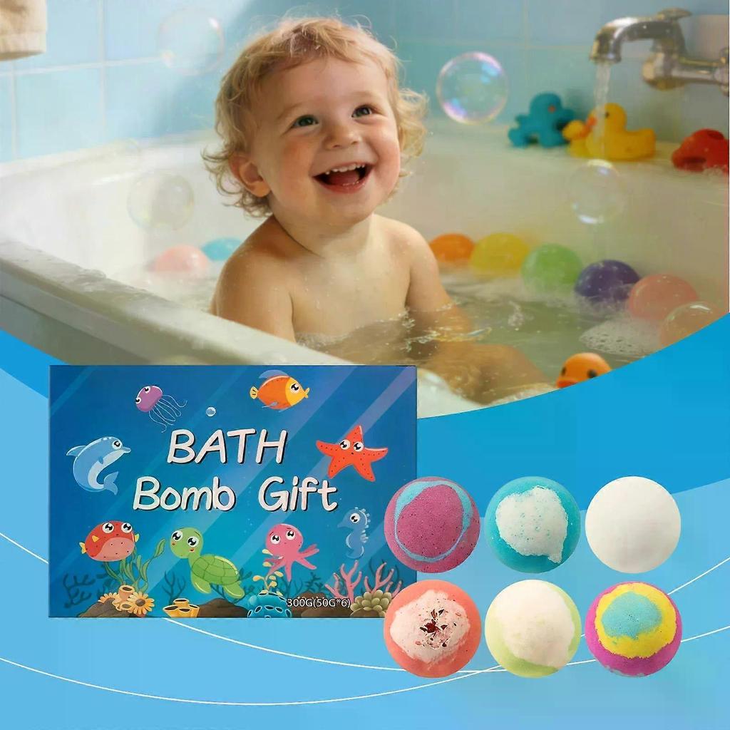 6 Pack Ocean Themed Kids Bath Bombs Gift Set, Rich Bubbles Bath Bombs with Surprise Inside, Easter Basket Stuffer for Boys Girls, Kid Safe Bubble Bath