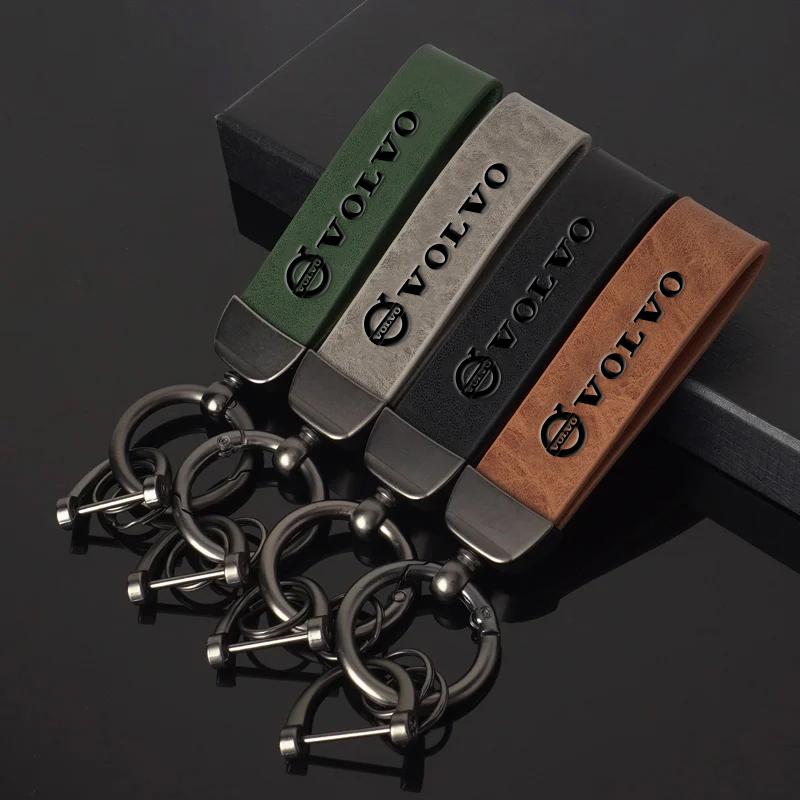Car Vintage Leather Keychain Auto Logo Key Ring Accessories For Volvo ES90 EC40 EX40 EM90 XC90 V90 V60 XC60 V40 S80 S60 S90 C40