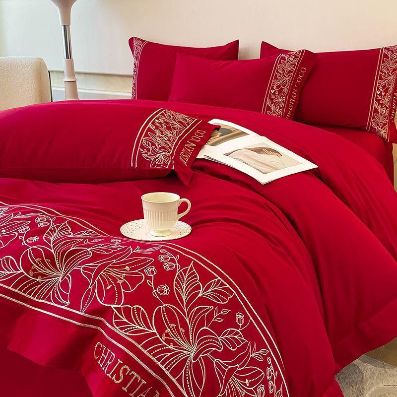 Premium Sense Maternal and Infant Grade Class A 80 Long-staple Cotton 4pcs Quilt Cover Pure Cotton Sheet Light Luxury Embroidery Bedding 4