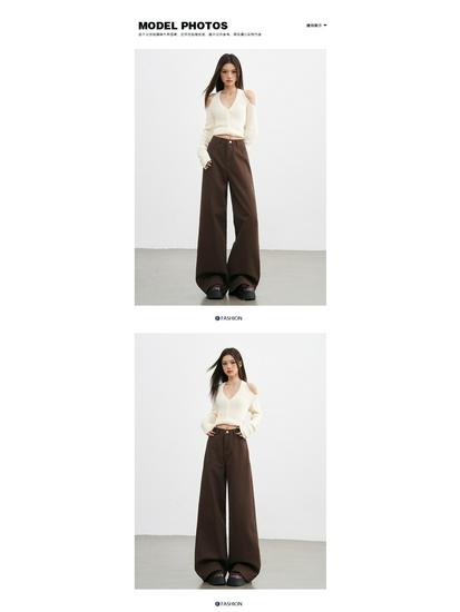 Women's Khaki High Waist Wide Leg Jeans - 2025 Autumn/Winter Collection