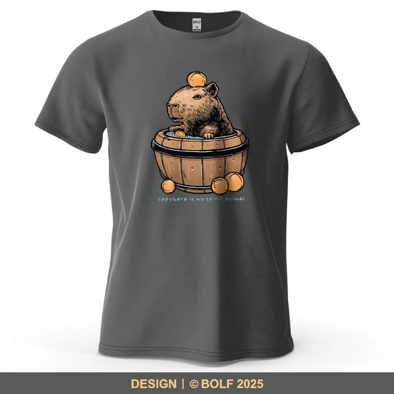 

Капибара в бочке Мультяшная Мужская футболка с принтом 100% хлопок Оверсайз причудливые графические футболки Топы Футболки Уличная одежда S