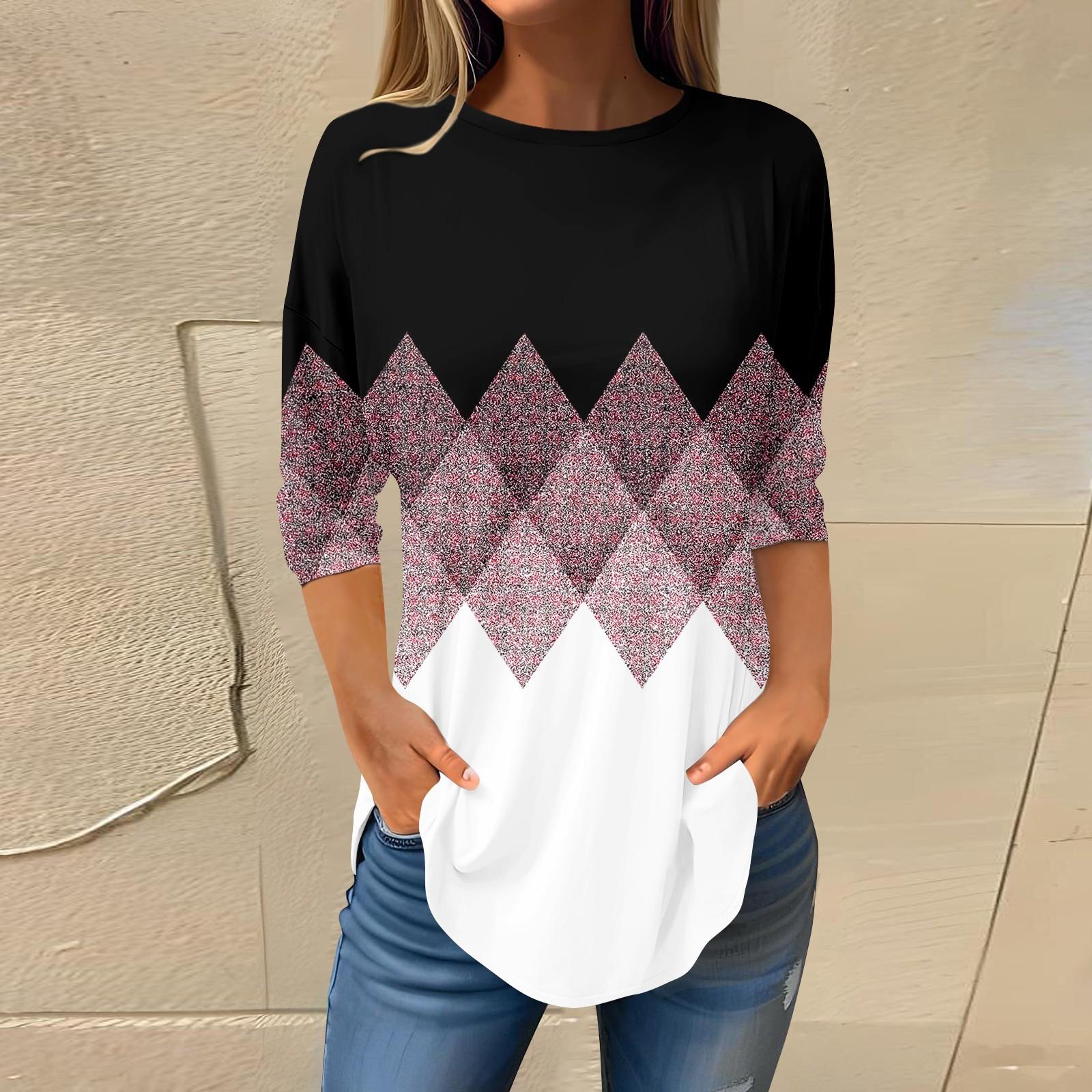 

Жіноча вільна футболка з круглим вирізом і рукавом 3/4, верхній пуловер XL