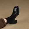 Genuine Leather Retro Round Toe Elastic BandThick-Soled High Heel 2025 New Black Short Boots Woman Chelsea Shoes Ankle Boots