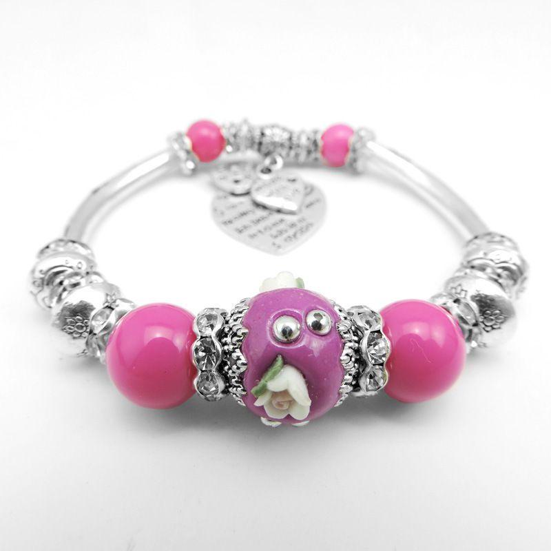 

Браслет из посеребренных индонезийских бусин для женщин, новый модный шарм ярко-розовый