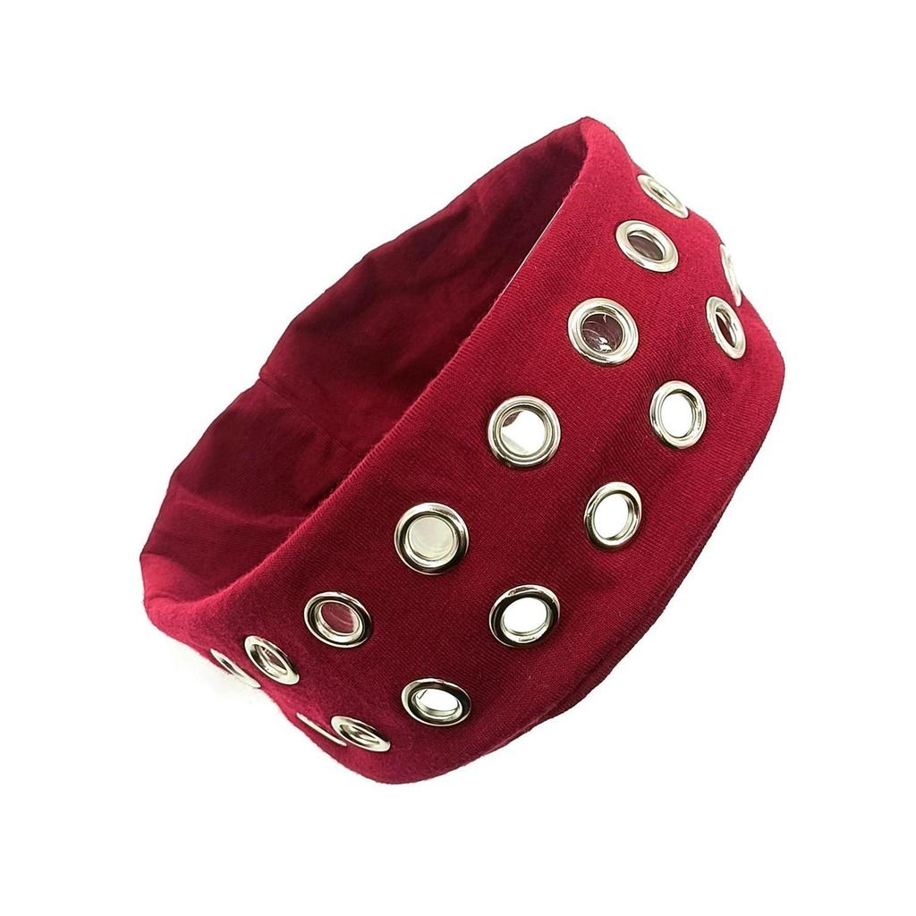 Punk Girl Elastic Headband With Hollowed Eyelets For Steampunk And Metal Rock Party Wear Women Fashion Accessories