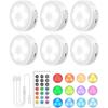 Puck Lights with Remote, Rechargeable White&13 RGB Colors Tap Lights, 6Pack | Under Cabinet Lights with Dimmer and Timer, LED Stick on Lights for