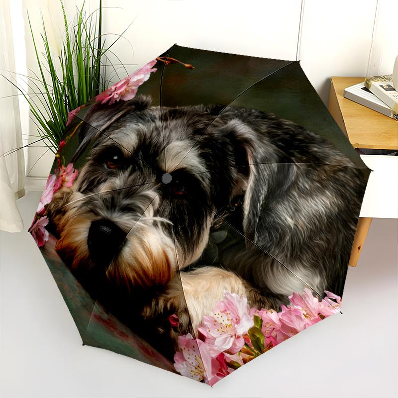 Schnauzer Pattern, Automatic Folding Umbrella, Portable and Foldable Design, 8 Ribs, a Christmas or Birthday Gift.