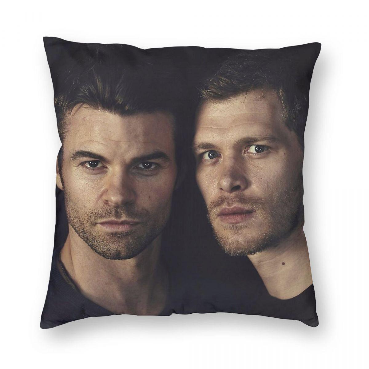 Elijah Klaus Vampire Diaries Pillowcase Polyester Linen Velvet Pattern Zip Decor Car Cushion Cover Peach skin 18*18(CM)-1Pcs