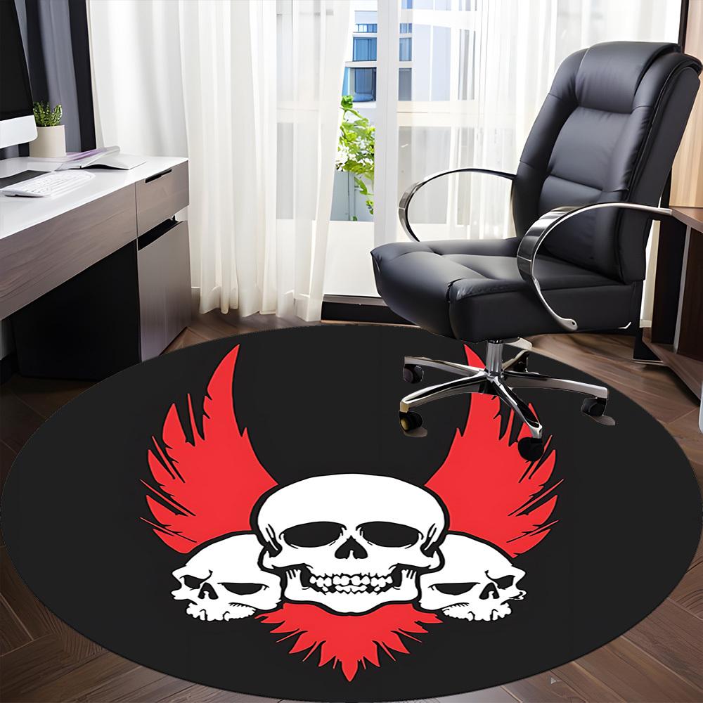 1pc Skull Flames Office Round Area Rug, Under Office Chairs Bedroom Living Room Home Decor, Room Deco, Available In Various Sizes
