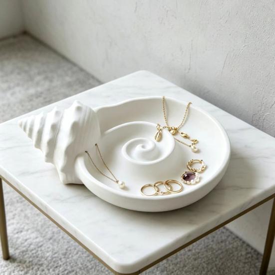 Yousheng 3D Printed Conch Jewelry Tray, Rings Earrings Necklaces Organizing Dish, Trinket Keys Holder Plate for