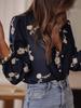 Pink Long Sleeve Shirt with Floral Embroidery and Ruffled Collar