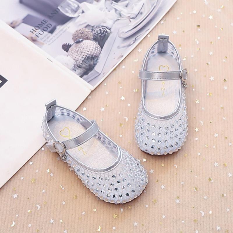 Girls Rhinestone Sandals New Spring Summer Soft Sole Princess Shoes Kids Pearl Hollow Trendy Shoes for Little Girls