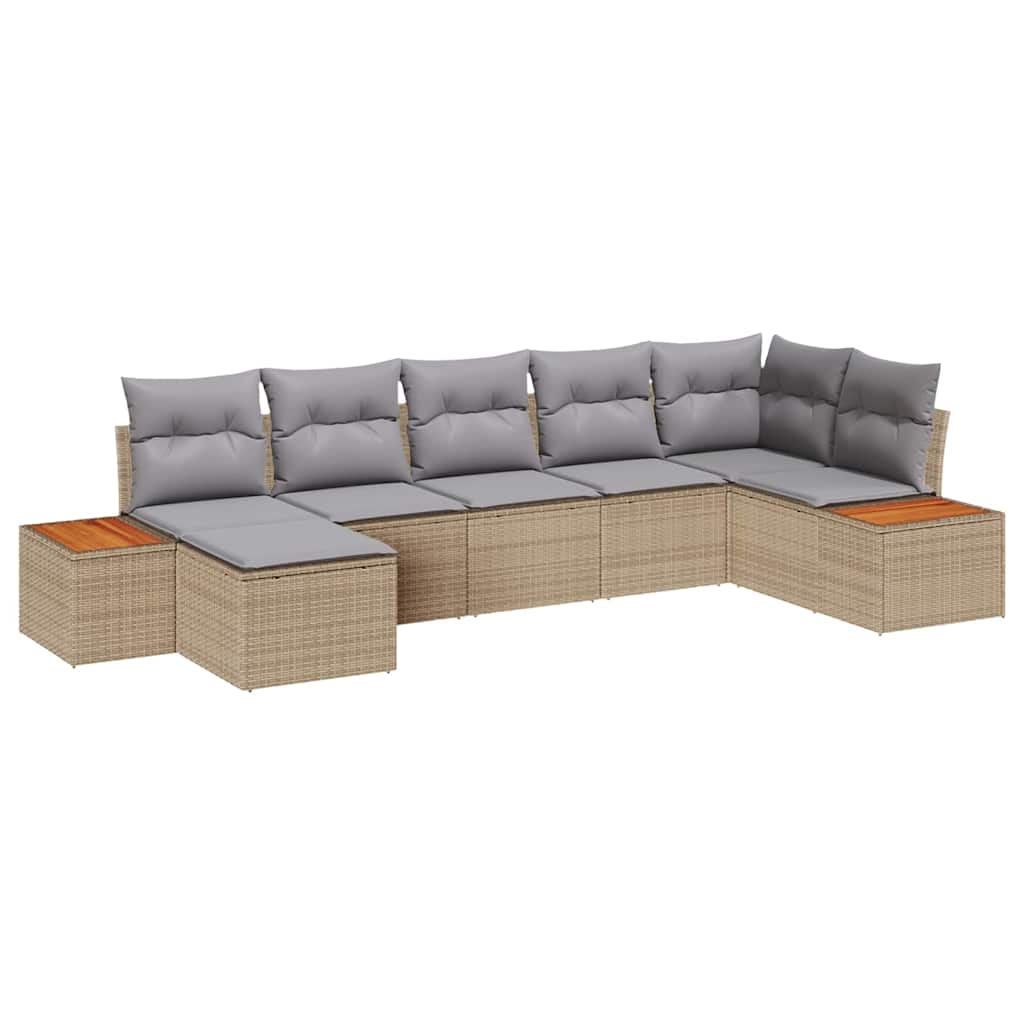 7 Piece Beige Garden Sofa Set with Cushions