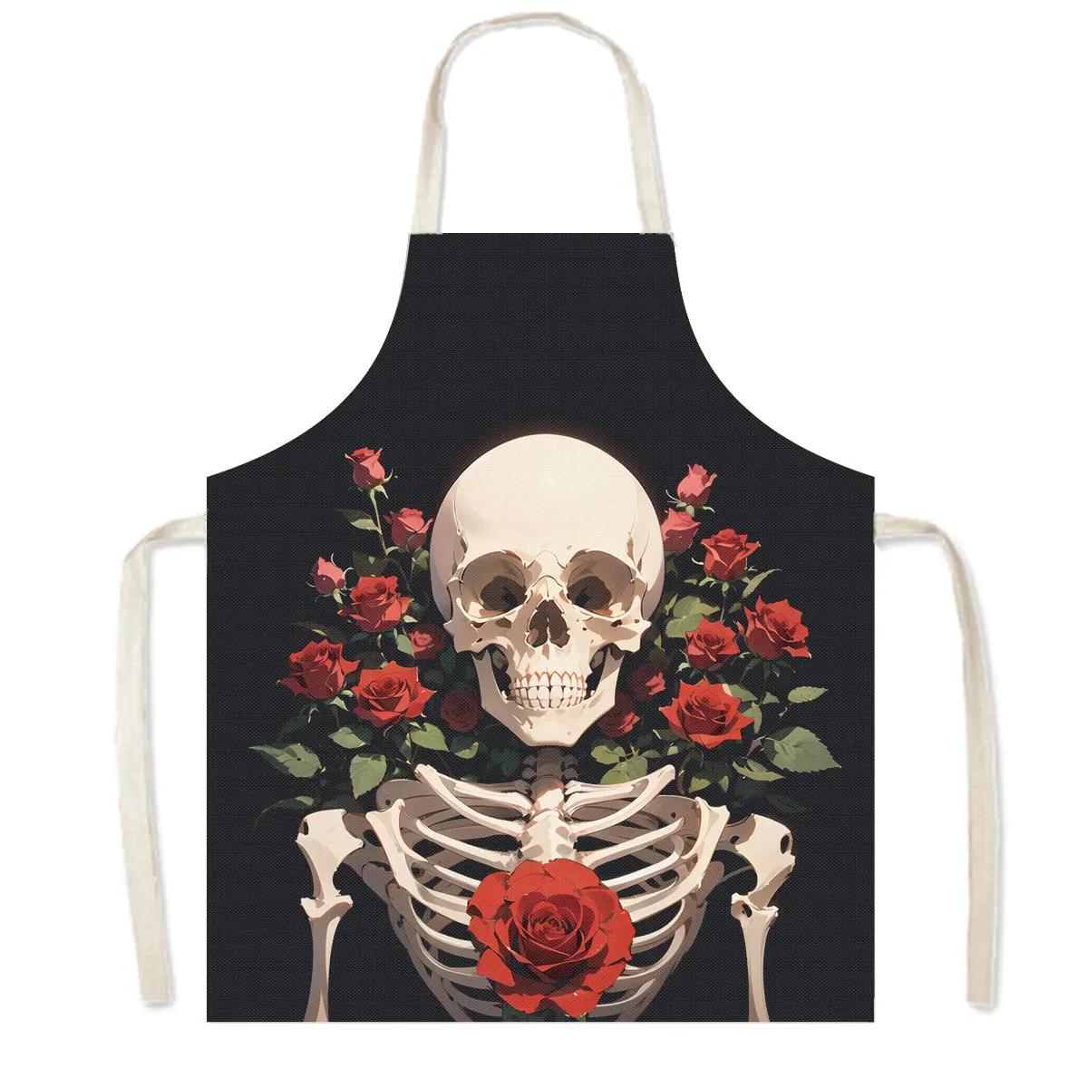 

Horror Death Skull Rose Kitchen Aprons Grim Reaper Riding Motorcycle Children Bib Women Home Cleaning Clothing Linen Pinafore 38X47cm