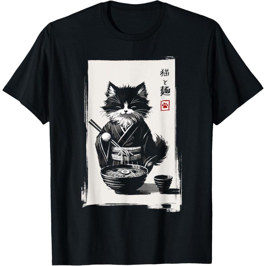 DCOJUZBO Unisex Anime Cat Ramen Short Sleeve, T-Shirt, Modern XXXXXL разноцветный