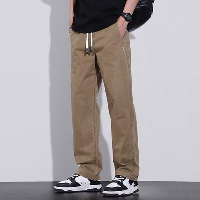 Straight Casual Cargo Pants Men Wide Leg Brown Long Cargo Business Work Trousers Drawstring Baggy Sweatpants Male
