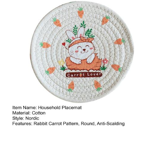 12/18/24/30cm Nordic Style Minimalist Thread Rabbit Carrot Placemat Pattern Household Cotton Anti-Scalding Cup Mat