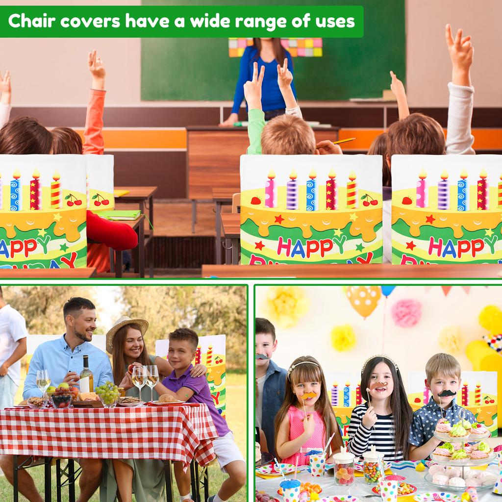 2/4 Pcs Chair Cover Reusable Birthday Seat Cover Kit Polyester Birthday Chair Back Decor for School Party Classroom Home Decor