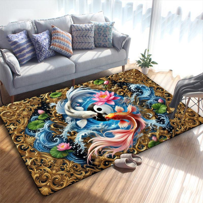 Yin Yang Koi Fish Carpet Rug for Living Room Bedroom Home Sofa Decoration,Kids play Non-slip Floor Mat