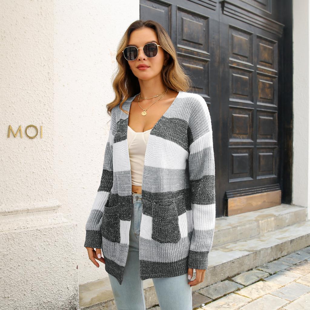 QICED Moda damska Casual Kolor Blok Nadruk Jesień Zima Długie Rękawy Kardigany