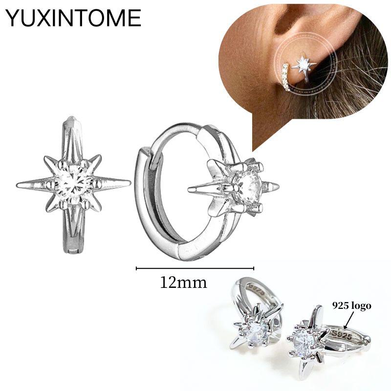 925 Sterling Silver Ear Needle Fashion Hoop Earrings White Crystal Luxury Women's Silver Earrings Wedding Women's Jewelry Gift