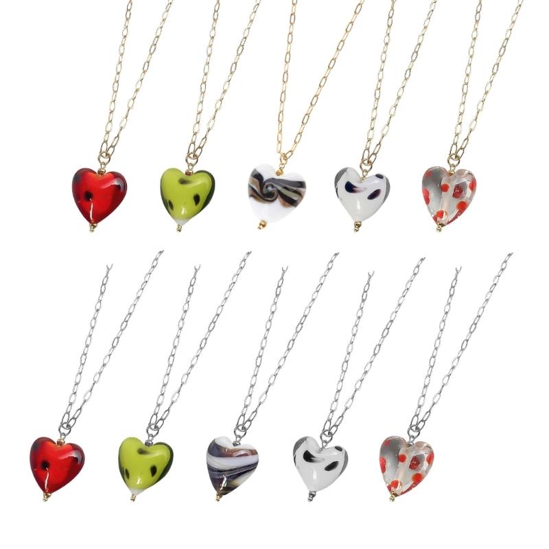 Delicate Glass Pendant Charm Choker Necklace Elegant Collar Chain Fashionable Neckwear Gift Jewelry for Girls Lady