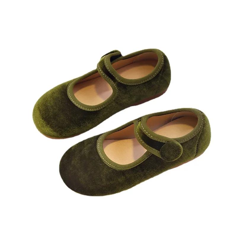 New 2024 Autumn Children Princess Shoes Girl's Ballet Flats Fashion Concise Style Velvet Shallow Elegant All-match Kids Flats