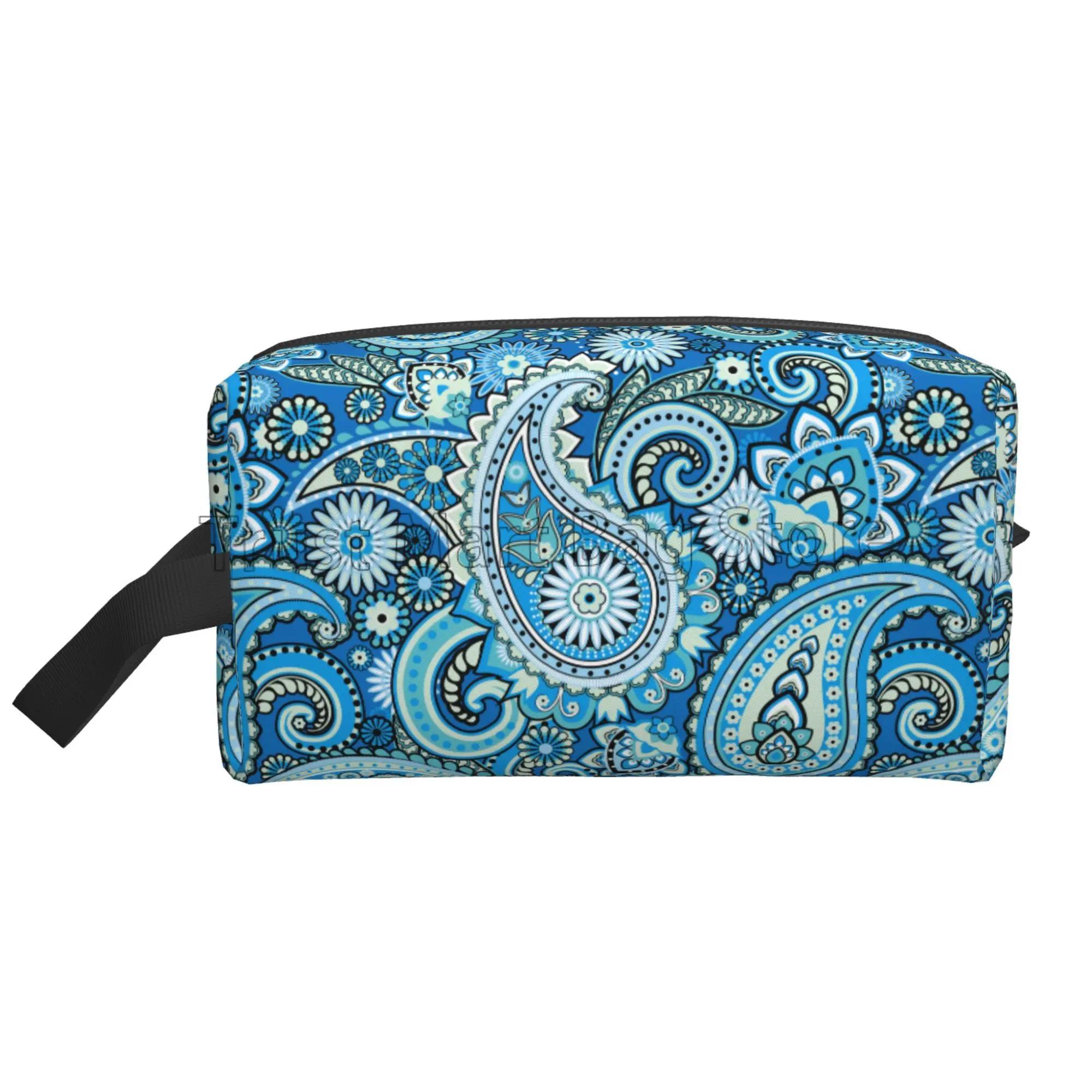 

Дорожня косметичка з квітковим візерунком пейслі, косметичка-мандала, органайзер для макіяжу, великої місткості, дорожній органайзер для туалетного приладдя 25.5x16x12.5CM чорний