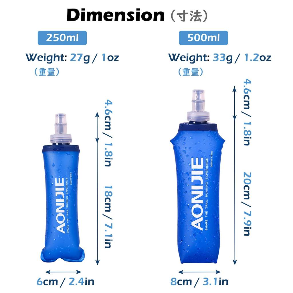 TRIWONDER TPU Foldable Water Sports Bottle for and Hydration Packs Bottle, Jogging, Marathons, Cycling, (500ml - 2-Pack)