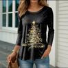 Large-sized2025 Fashion Red Christmas Tree Women's Long Sleeve Christmas Party Casual Clothing Autumn/Winter Cotton Oversize Round Neck Top