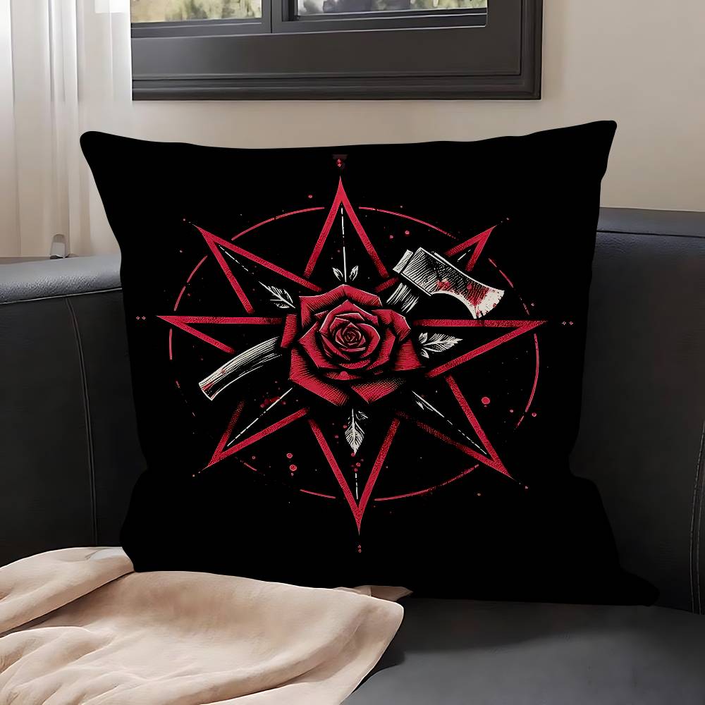 4 Pcs Black & Red Rose Case Plush Fabric Soft Pillowcase Double Sided Print Cushion Cover Household Gifts
