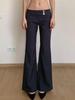 Minimalist Style Low-Waist Button-Detail Flare Pants for Women - Y2K Solid Color Casual