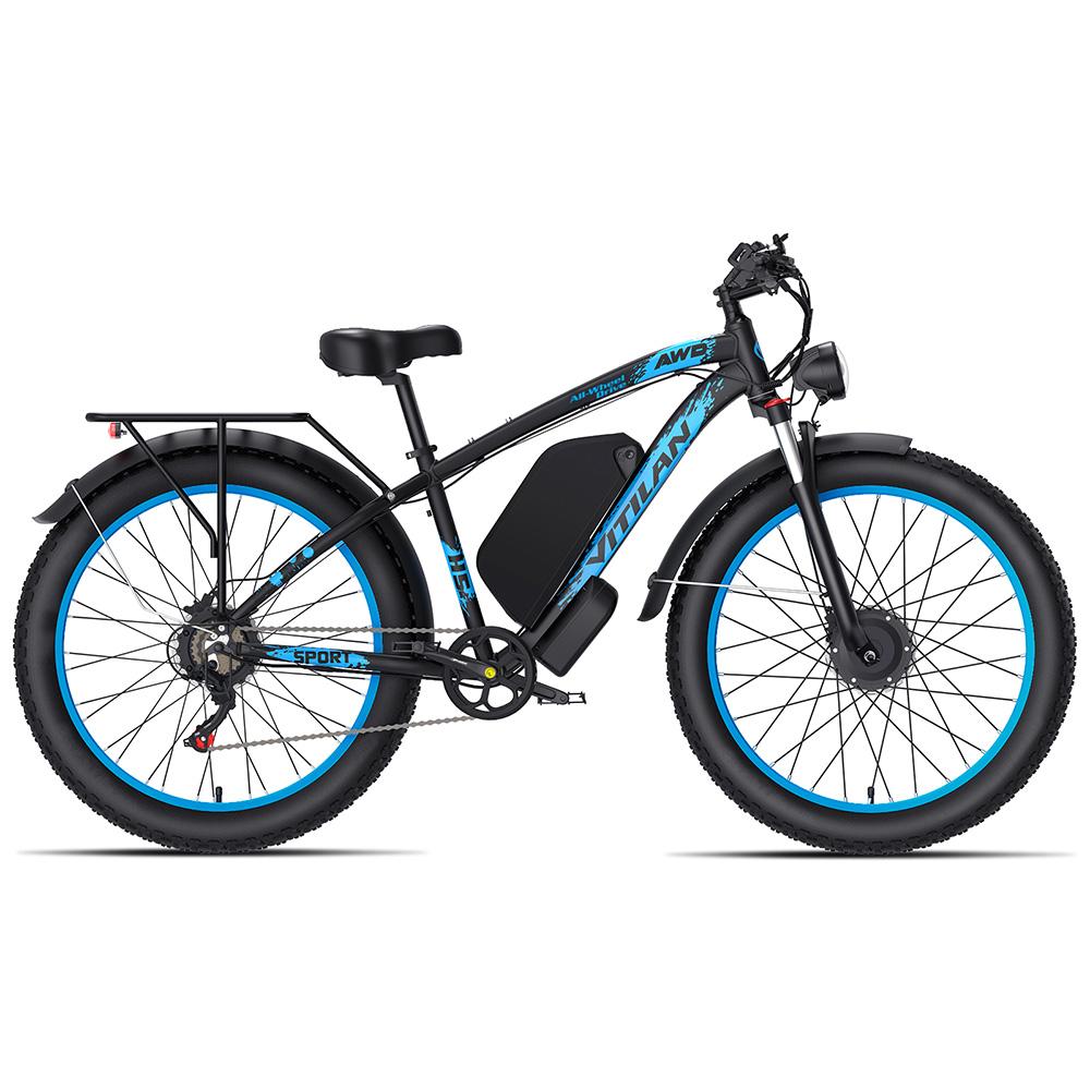 Elektrofahrrad für Erwachsene Vitilan H5 1000W x2 Motor LCD-Display 52V 25AH Shimano 7-Gang All-Terrain E-Bike Maximale Zuladung 150kg Blau