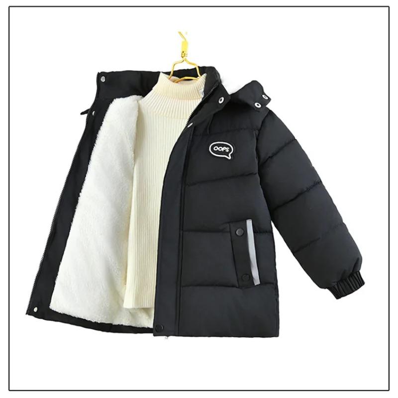 Winter Boys Jacket Long Solid Color Berber Fleece Lining Thick Warm Hooded Parka Teen Boy Snowsuit