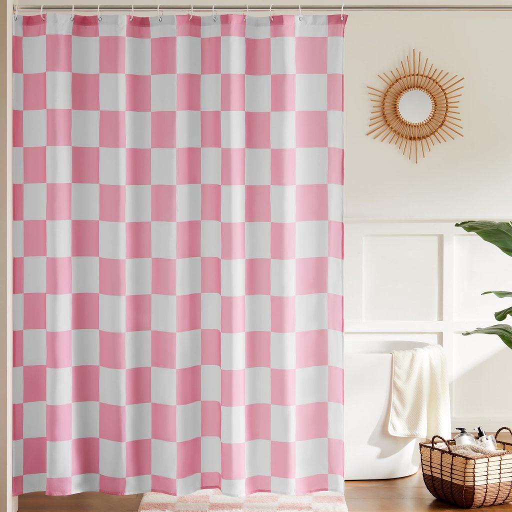 72x72inch Retro Checkerboard Pattern Waterproof Shower Curtain For Bathroom Privacy