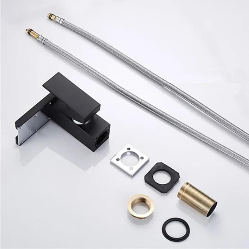 Brass LED Waterfall Bathroom Basin Faucet Cold Hot Water Mixer Crane Sink Tap Color Change Powered by Water Flow Faucets