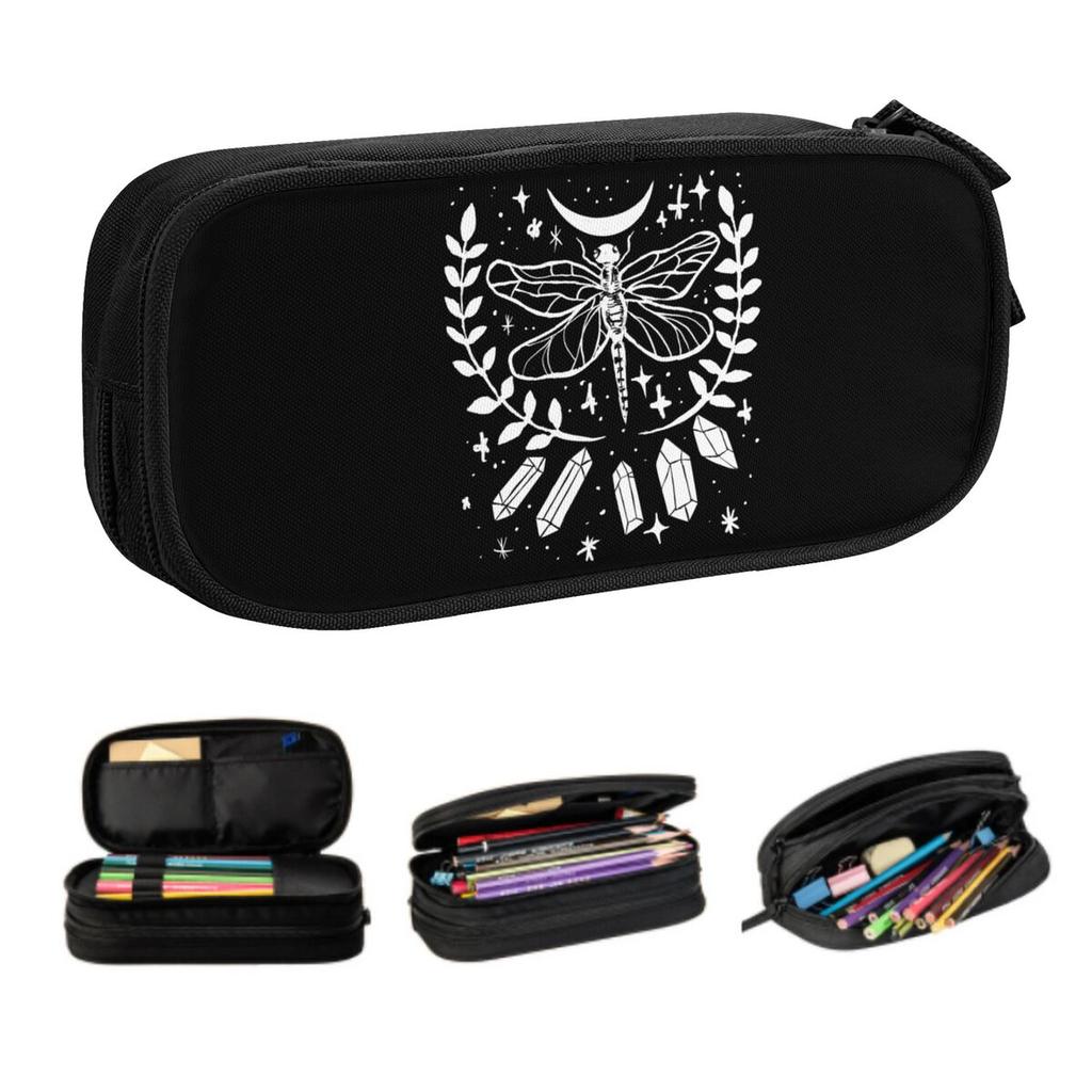 Custom Goth Witch Dragonfly Cute Pencil Case Girl Boy Large Capacity Pencil Box Students Stationery