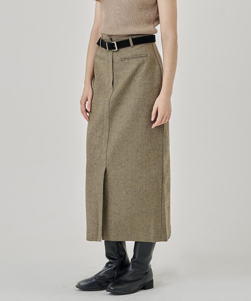 A Bon Br Herringbone Wool Maxi Skirt Charcoal