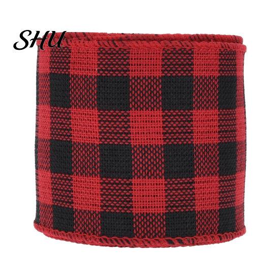 Christmas Bowknot Making Ribbon 1 Roll 2Mx5CM Red Black White Plaid Santa Car Wired Gift Decorative Packing DIY Craft Xmas Tree Decoration Wreath