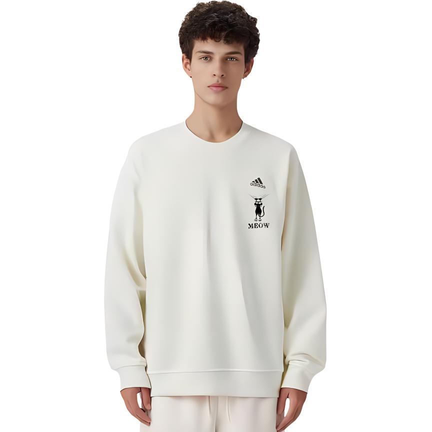 Adidas Climbing Cat Cute Pattern Solid Logo Crewneck Fleece Pullover Sweatshirt Unisex Sweatshirt White IB2713(TEAM378-WEIYI-F2)