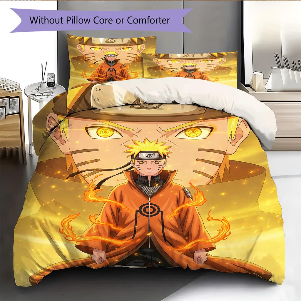 Naruto Anime Wzór Naruto Uzumaki Pościel Dekoracja Domu Prezent Urodzinowy (1 * poszwa na kołdrę + 2 * poszewki na poduszki, bez rdzenia)