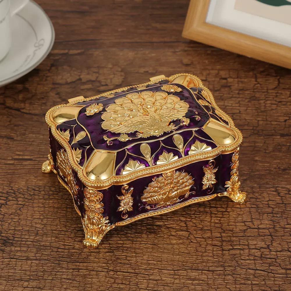 Portable Mini Jewelry Storage Box Travel Organizer Jewelry Case Alloy Storage Earrings Necklace Ring Organizer Display European