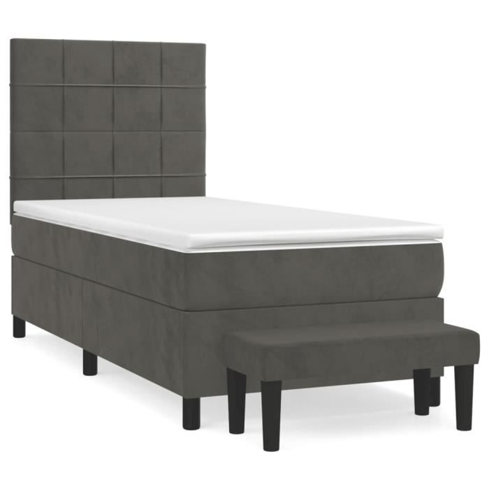 3137816 vidaXL Lit à sommier tapissier et matelas Gris foncé 90x190 cm Velours