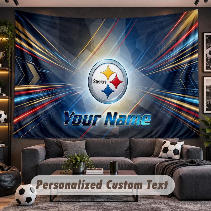 Wall Hanging Tapestry Custom NamePittsburgh Steelers Pattern Personalized Printed Fabric Wall Decor