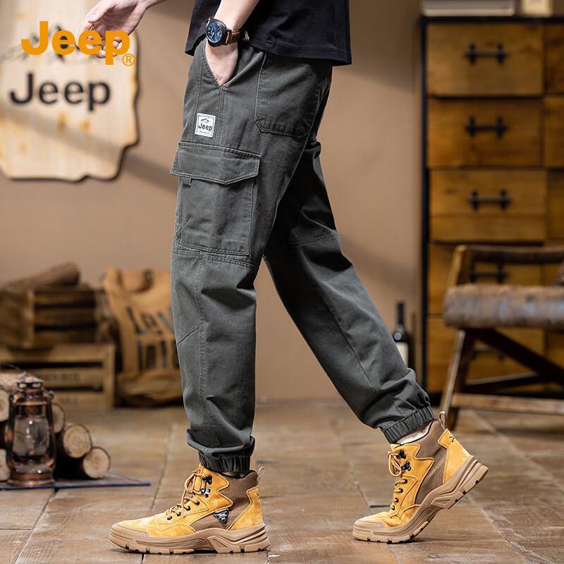 Jeep Men's Casual Cotton Multi-Pocket Drawstring Cargo Pants