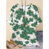 Fashion Women's Crew Neck Short Sleeve 3D Four Leaf Clover Color Printed Four Leaf Clover Short Sleeve Crew Neck T-Shirt