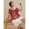 INMAN Women's 100% Xinjiang Cotton Boho Embroidered Puff Sleeve Shirt