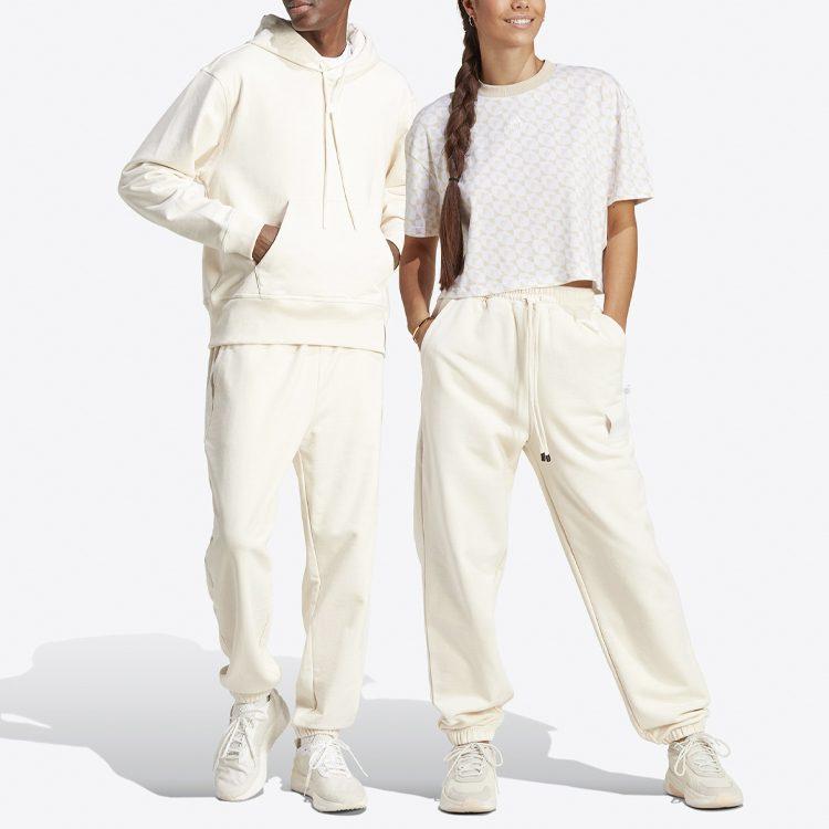 Adidas Lounge Knitted Sweatpants Unisex Ecru Moderate Cuffed Pants IC4076