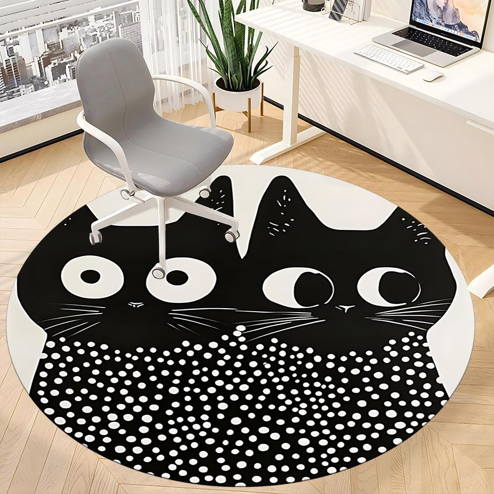 1pc Cat Pattern Office Round Area Rug, Under Office Chairs Bedroom Living Room Home Decor, Room Deco, Available in Various Sizes