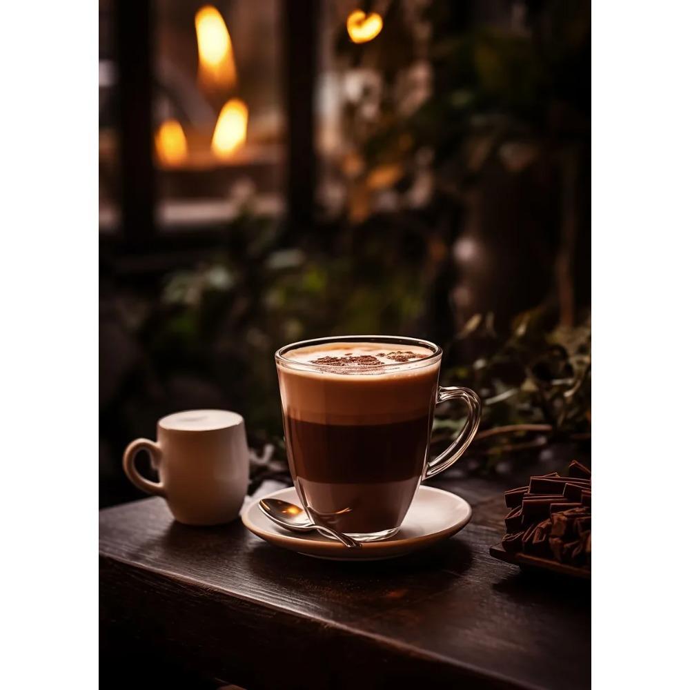 Coffee Cup And Beans Photograph Posters Delicious Coffee Latte Breakfast Prints Canvas Painting Wall Art Picture Home Room Decor